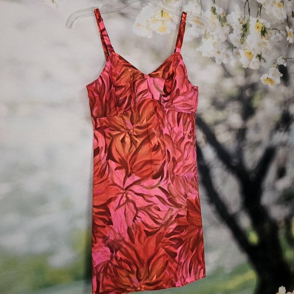 Vintage Rare 1970s Mini Slip Dress Bright Pink Floral Print Gaymode Party‎ Dress - Picture 4 of 8
